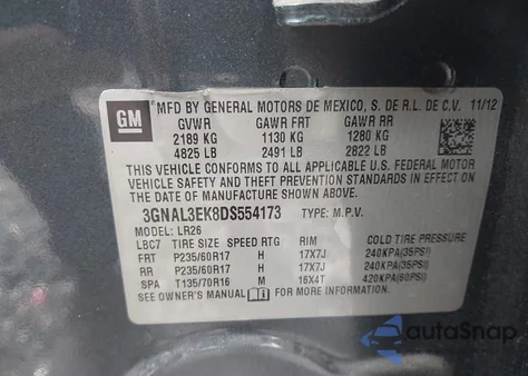 2013 Chevrolet Captiva Sport Lt from USA, damaged, VIN 3GNAL3EK8DS554173